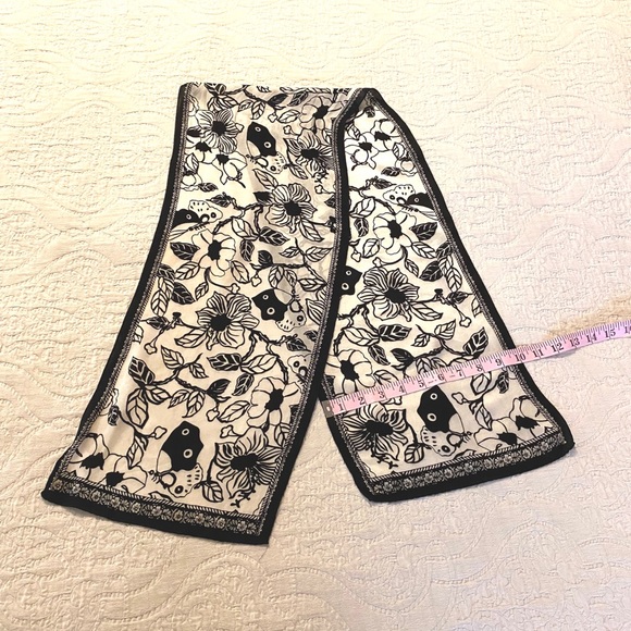 Black & White Floral Silk Rectangle Scarf - Picture 6 of 9